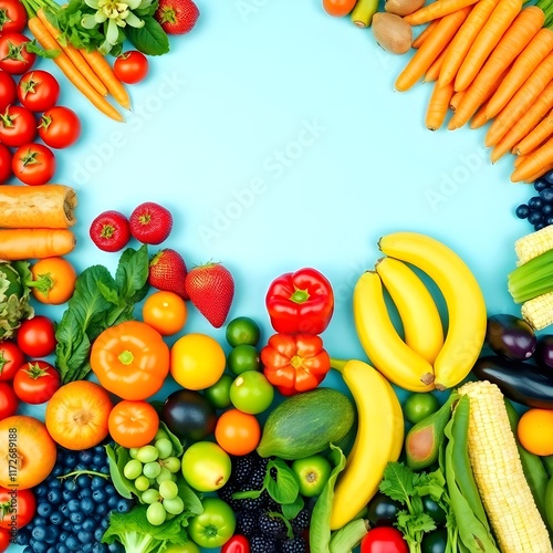 Rainbow Assortment of Fresh Organic Fruits and Vegetables, background, colorful 