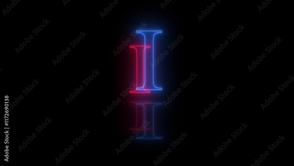 3d I letter neon blue red flicker and flashes in black background 3d I letter neon blue red flicker and flashes in black background