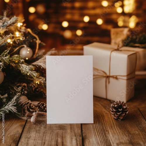 Blank Christmas Card Mockup with Rustic Background