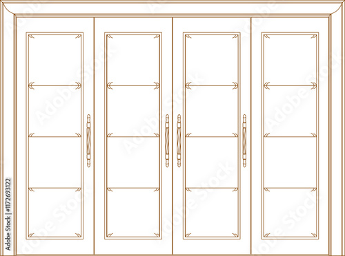 vector sketch illustration of the silhouette of a wooden door design for a large house.eps