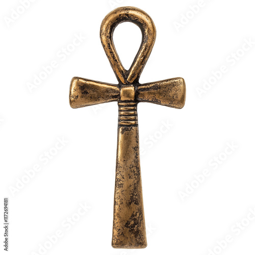 Golden Egyptian ankh amulet symbolizing life and eternity, isolated on transparency background, showcasing intricate details and ancient craftsmanship photo