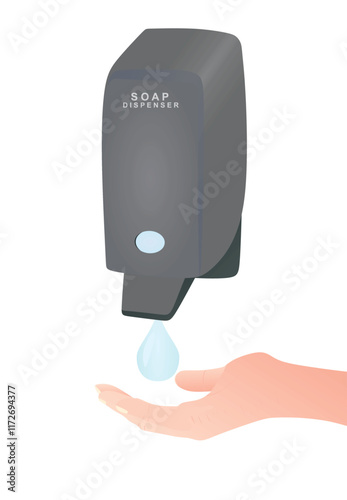 Hand take soap from soap dispenser. vector