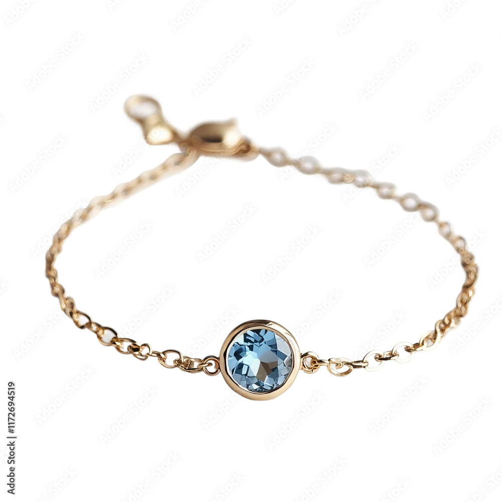 Fototapeta premium Gold chain bracelet blue gemstone isolated on a white background.