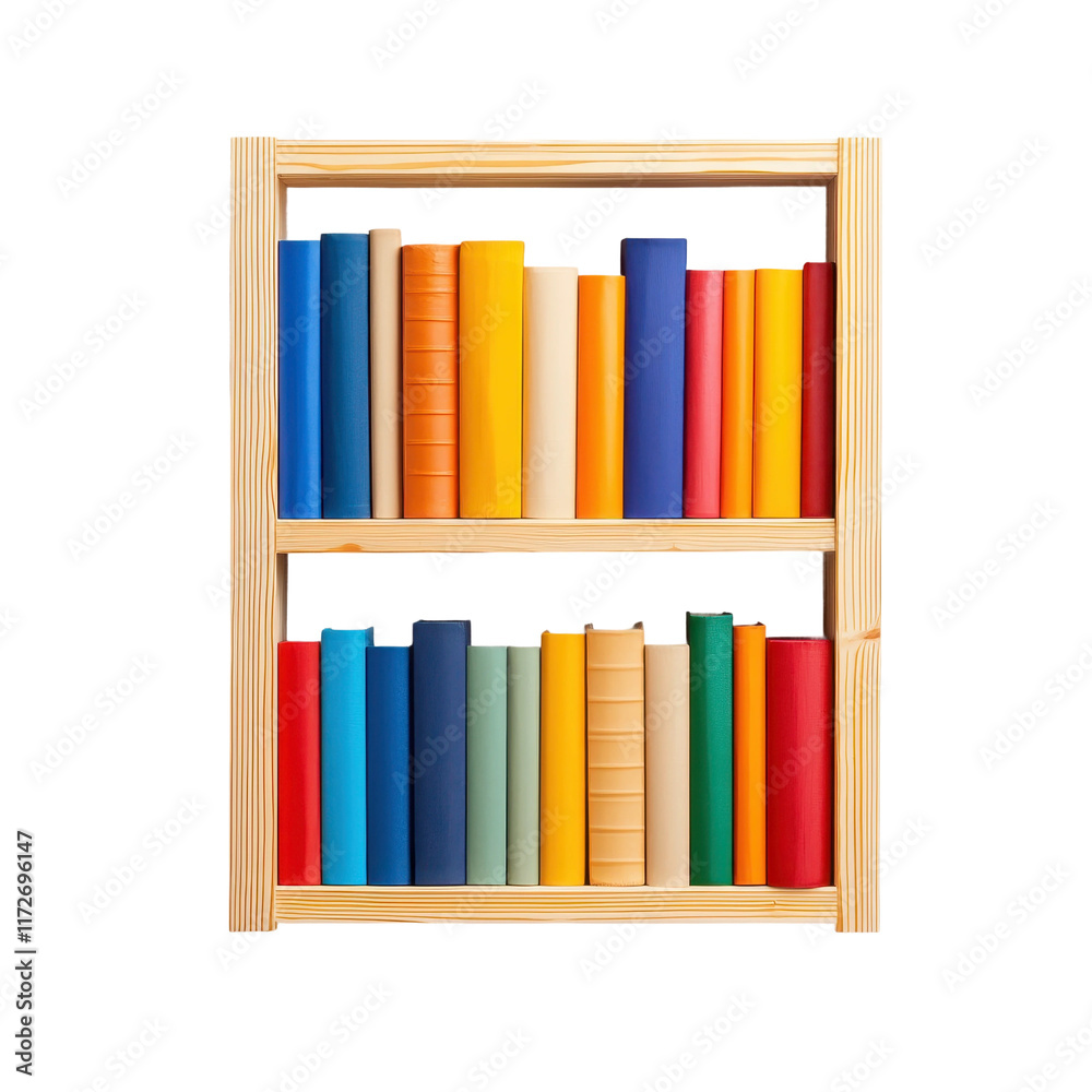 Neatly Arranged Wooden Bookshelf with Books Neatly Arranged Wooden Bookshelf with Books