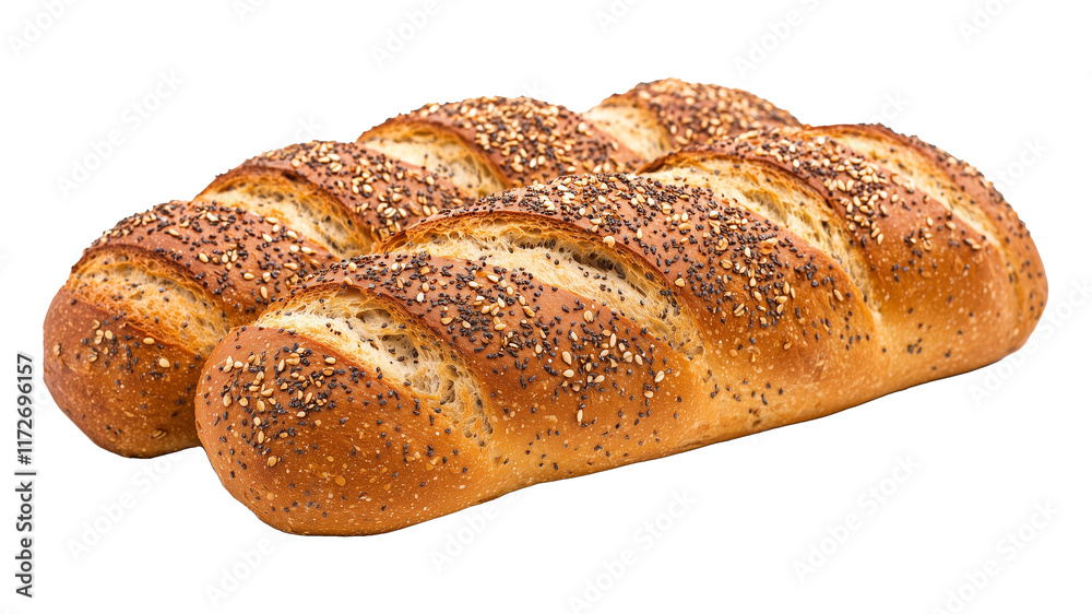 Freshly baked whole grain bread loaves topped with seeds, showcasing golden crust and soft texture, perfect for healthy meals or snacks Freshly baked whole grain bread loaves topped with seeds, showcasing golden crust and soft texture, perfect for healthy meals or snacks