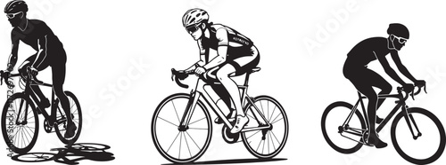 Silhouette set of cyclist man riding bicycle icon, logo vector illustration with white background 