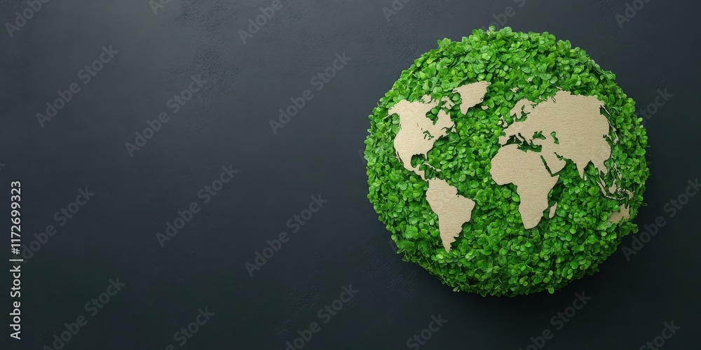 Green Planet, World Map Crafted from Lush Greenery on Dark Background Green Planet, World Map Crafted from Lush Greenery on Dark Background