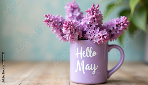 Lilac mug with inscription 