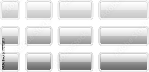 Buttons white gray square and rectangle shapes collection, interesting navigation panel for website with shiny light buttons.