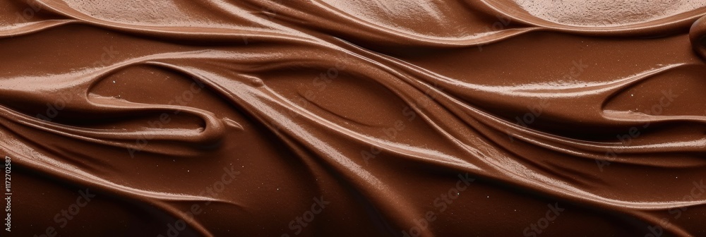 Fototapeta premium Close-Up View of Smooth Chocolate Texture with Rich Swirls and Depth, Perfect for Culinary and Dessert Creations
