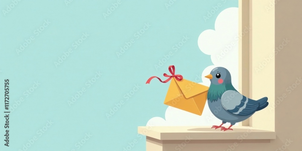 Fototapeta premium A charming pigeon delivers a heartfelt message, a delightful illustration of correspondence