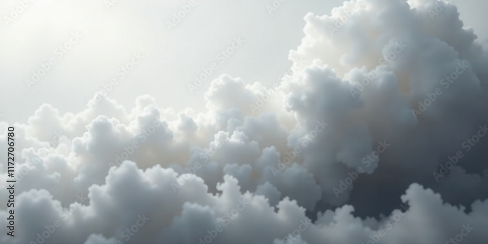 A Serene Panorama of Fluffy White Clouds Illuminated by Sunlight A Serene Panorama of Fluffy White Clouds Illuminated by Sunlight