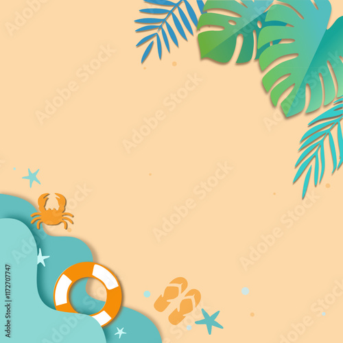 Underwater scene with colorful coral reefs and fish. Cartoon style. Bright blue background. Concept of marine life. Vector illustration