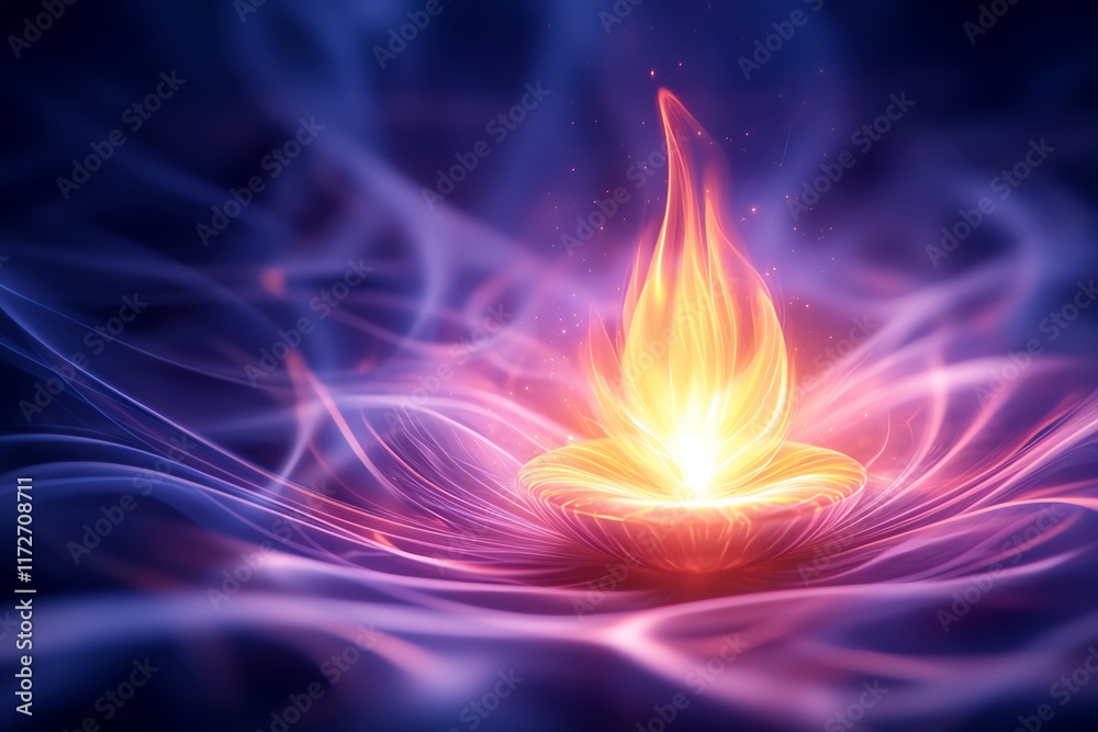 A vibrant flame radiates warmth, surrounded by swirling ethereal smoke, creating a mystical ambiance in a dark setting. A vibrant flame radiates warmth, surrounded by swirling ethereal smoke, creating a mystical ambiance in a dark setting.