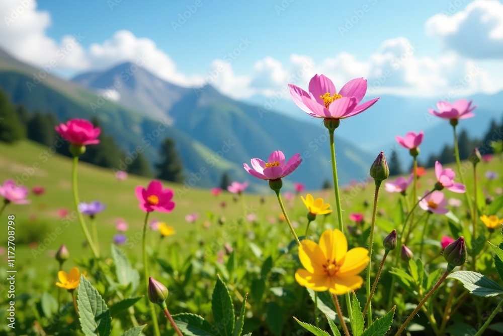 Codonopsis ussuriensis in a field with other alpine plants, codonopsis, wildflower Codonopsis ussuriensis in a field with other alpine plants, codonopsis, wildflower