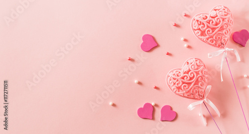 Pink hearts on a light pink background