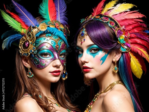 Carnevale o gay pride: maschera veneziana, donna bella e misteriosa con maschera	