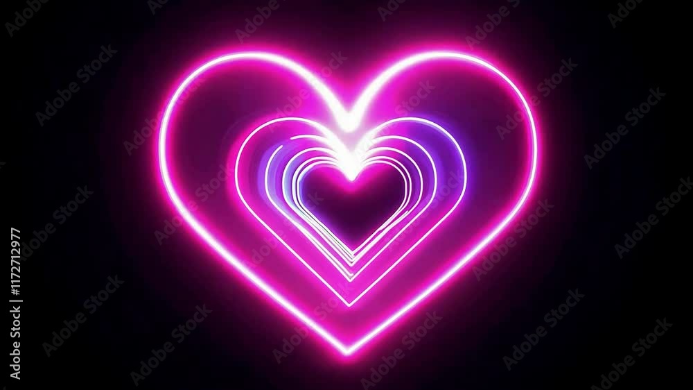 Glowing pink heart animation expanding in radiant luminescent patterns Glowing pink heart animation expanding in radiant luminescent patterns