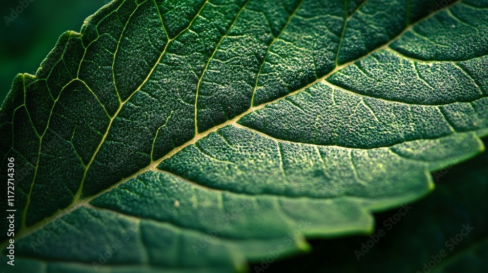 Fototapeta premium Detailed Close-Up of Green Leaf Showing Texture and Veins