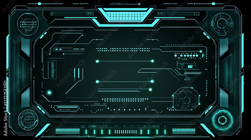 Obraz premium Futuristic Teal Technology Interface Design Panel