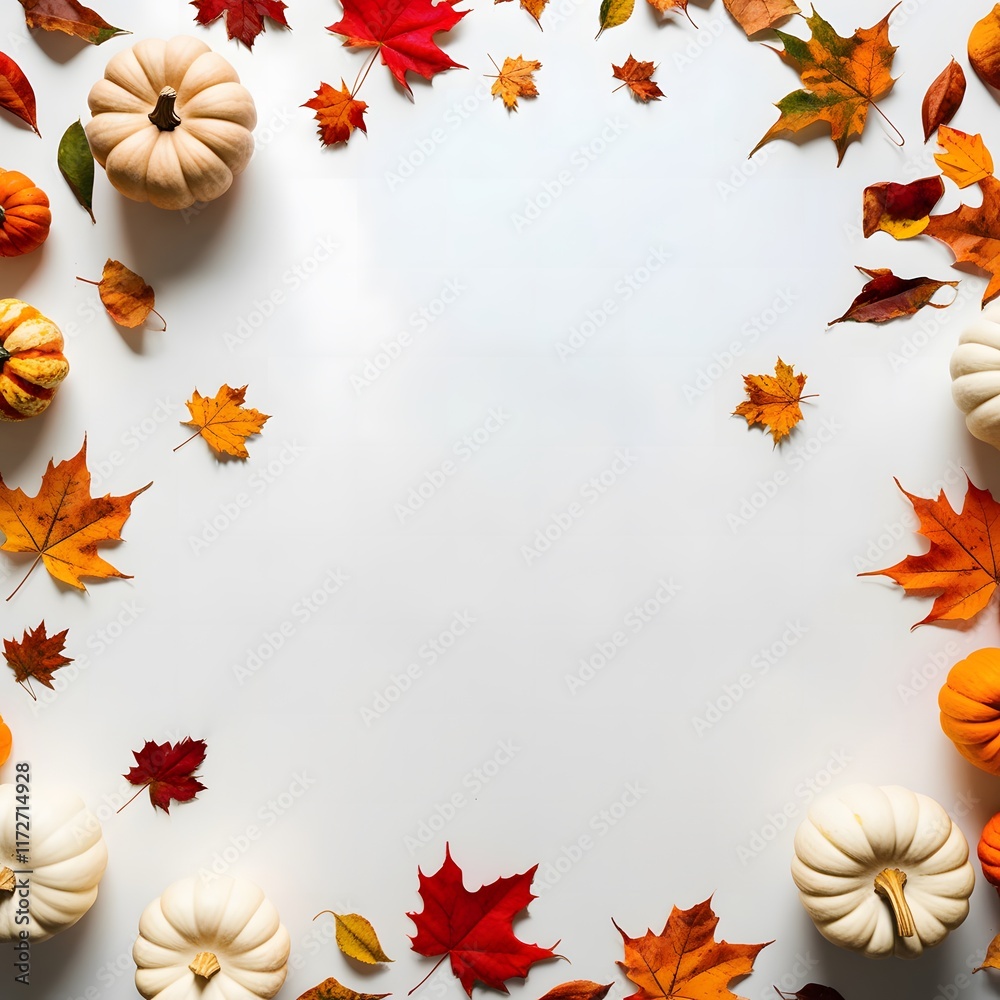 Autumn Harvest: Pumpkins and Colorful Maple Leaves Frame Autumn Harvest: Pumpkins and Colorful Maple Leaves Frame