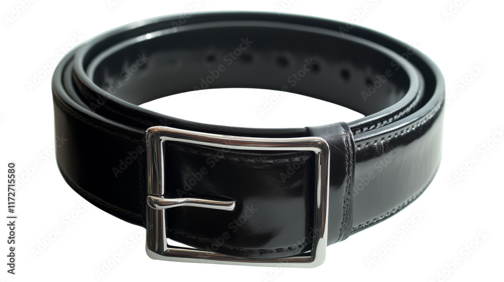 Black leather belt, isolated on transparent background Black leather belt, isolated on transparent background