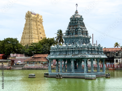 Gateway tower of the Thanumalayan Temple, also called Sthanumalayan Temple, located in Suchindram in the Kanyakumari district of Tamil Nadu, India. photo