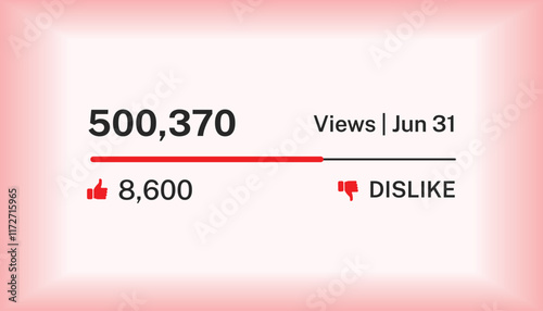 Popular social media statistics info illustration with Likes, Dislike, and Views Numbers Red Background.