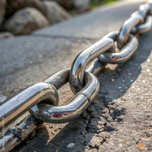 metal chain with whole or break steel chrome link photo