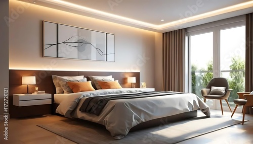 Modern Bedroom Interior Design with Elegant Lighting and Decor