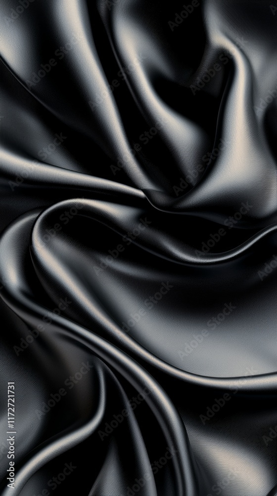 Fototapeta premium Luxurious Black Silk Drape Elegant Fabric Texture Background Smooth Satin Waves