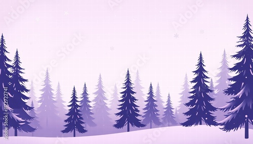 Winter forest landscape with snow-covered trees and a festive holiday theme photo