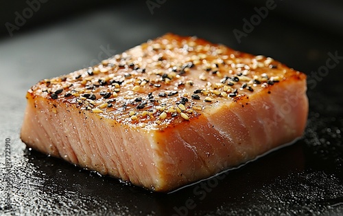 Seared salmon fillet with sesame seeds. photo