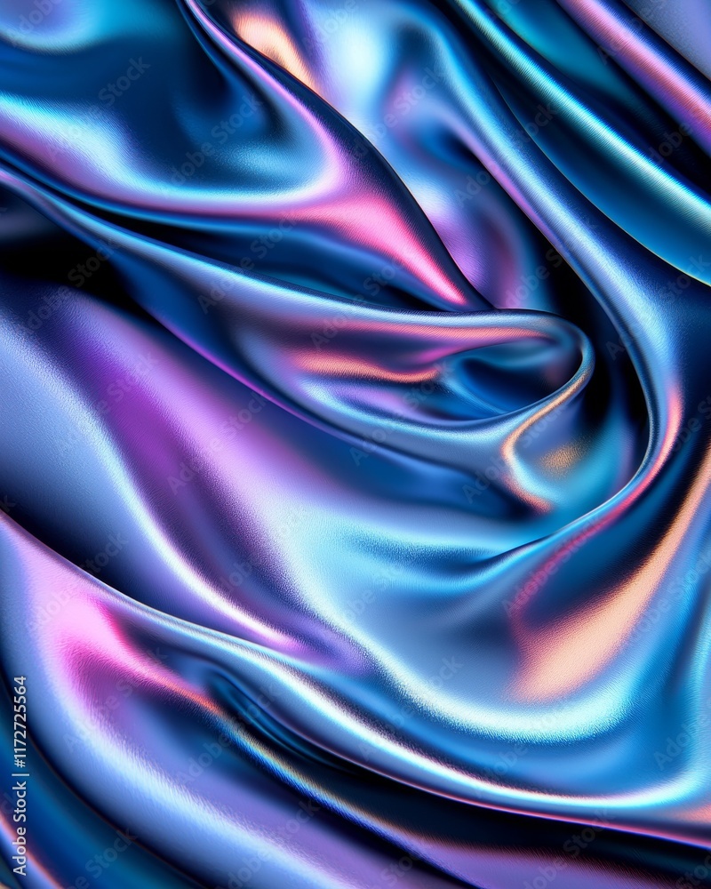 Fototapeta premium Iridescent Blue Purple Silk Fabric Drape Abstract Shiny Textile Background