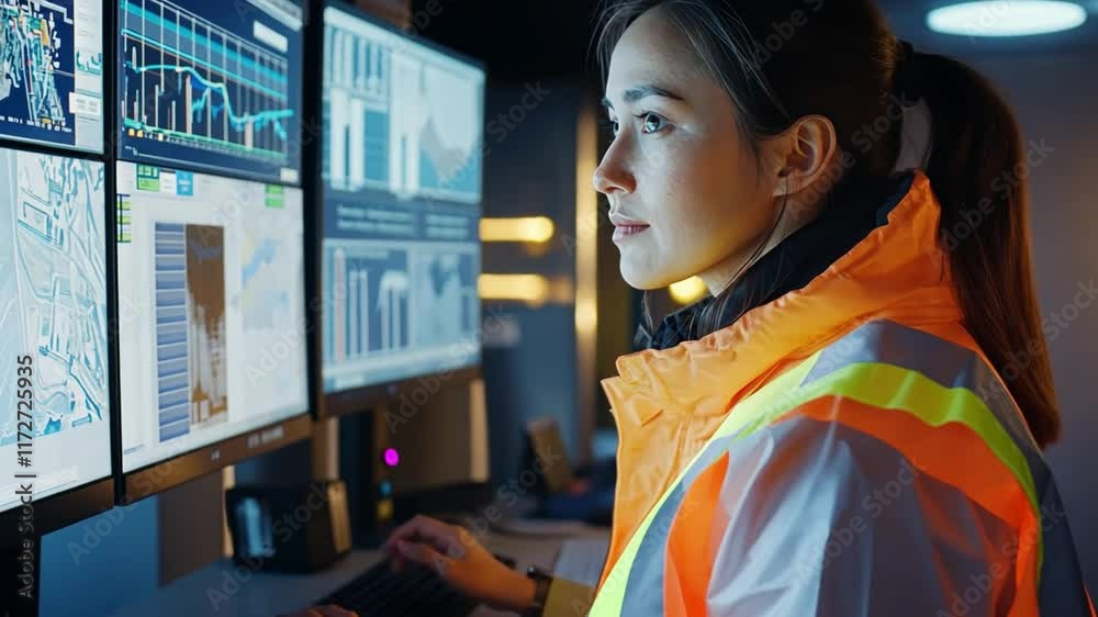 A woman supervises a team integrating real-time monitoring systems in modern bridge construction.