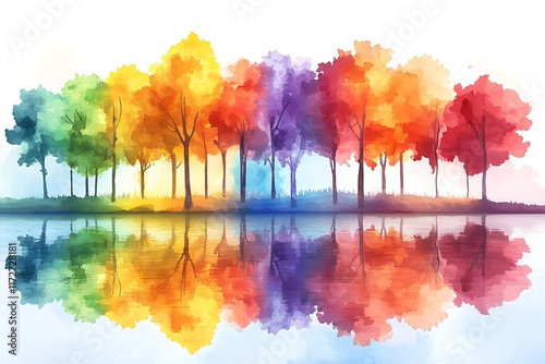 Artistic trees with paint splashes leaves. Hand drawn isolated design elements with ink texture. photo