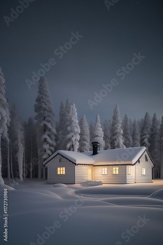 Lapland Winter landscape . Winter landscape with house  lapland