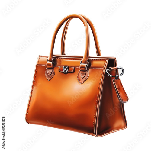 brown leather handbag with buckle closure isolated on a white background