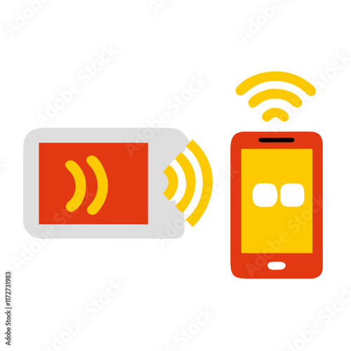 NFC payment concept illustrated with a card and smartphone exchanging data wirelessly