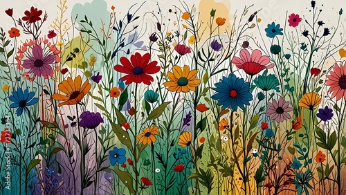 Abstract doodle of wildflowers