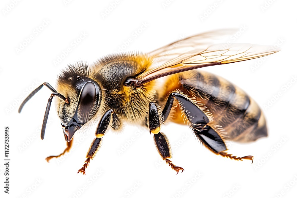 A Stunning Macro Close-Up of a Honey Bee Isolated Against a Minimalist Background A Stunning Macro Close-Up of a Honey Bee Isolated Against a Minimalist Background