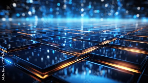 Abstract Pattern of Blue and Orange Shiny Tiles © Andrian Supyanda