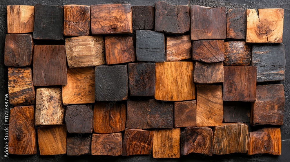 Rustic Wooden Block Wall Texture Background Dark Brown Diverse Shapes and Sizes Rustic Wooden Block Wall Texture Background Dark Brown Diverse Shapes and Sizes