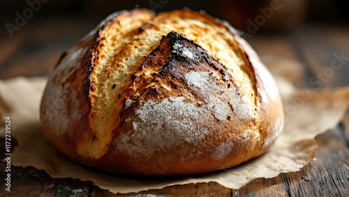 Sourdough Bread on a Rustic Wooden Background with Warm Lighting for National Sourdough Bread Day photo