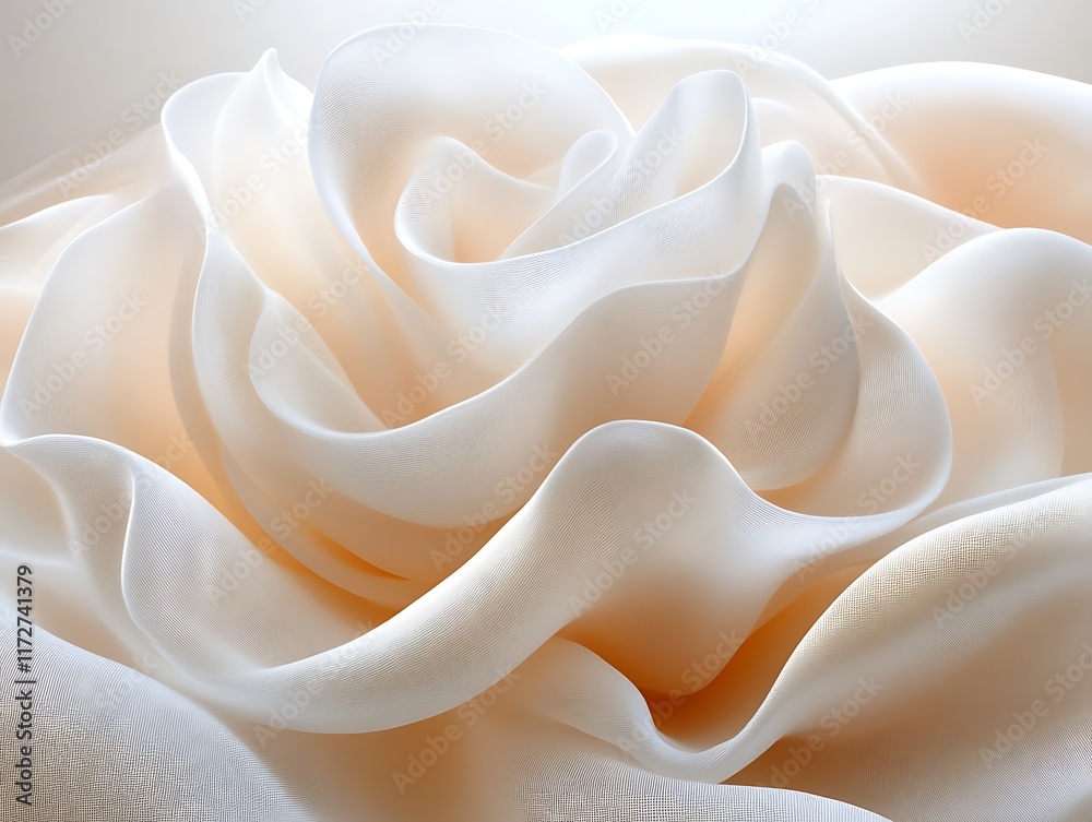 Obraz premium Close-up of soft, flowing, cream-colored fabric arranged in a rose-like pattern.