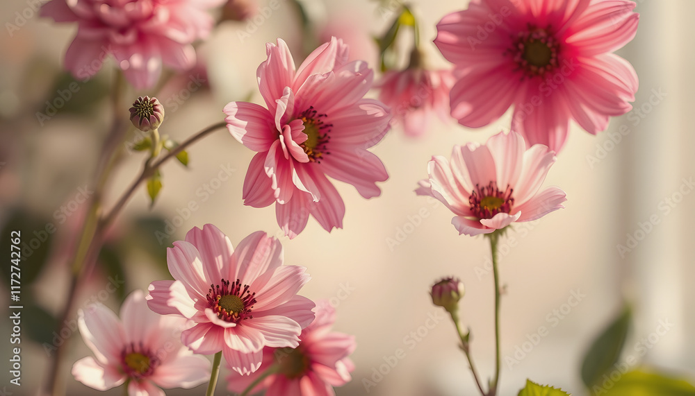 Obraz premium Flowers vintage background and soft light, clipart style, with white tones