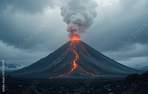 balance of calm and power as a volcano gracefully transition eruption lava.