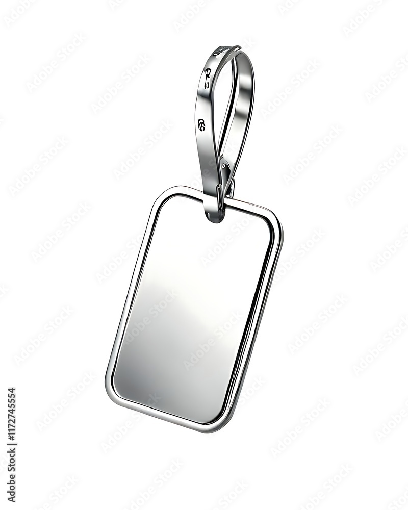 Fototapeta premium Metal silver square-shaped luggage label tag isolated on white background, Valentine concept