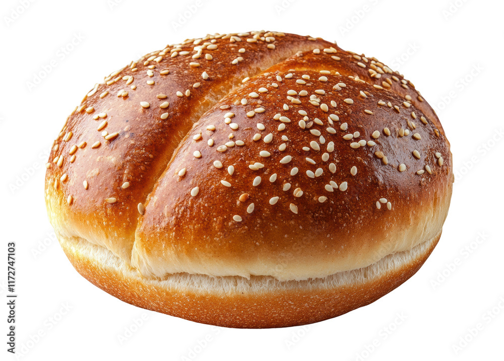 Freshly baked sesame seed burger bun with shiny golden crust, perfect for burgers or sandwiches, gourmet bakery food isolated on transparent background Freshly baked sesame seed burger bun with shiny golden crust, perfect for burgers or sandwiches, gourmet bakery food isolated on transparent background