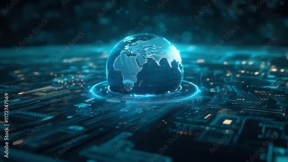 A blue globe is on a computer screen